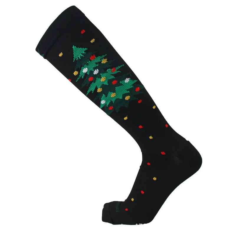Компрессионные носки для мужчин и женщин, серия рождественской елки, Санта Клаус, длинные чулки для бега, велоспорта, варикозное расширение, нейлон - Цвет: 74 Christmas tree3