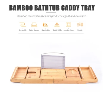 

Nonslip Bathtub Shelf Bathtub Caddy Tray Bamboo Spa Bathtub Caddy Organizer Serving Tray Book Wine Holder with Extendable Sides