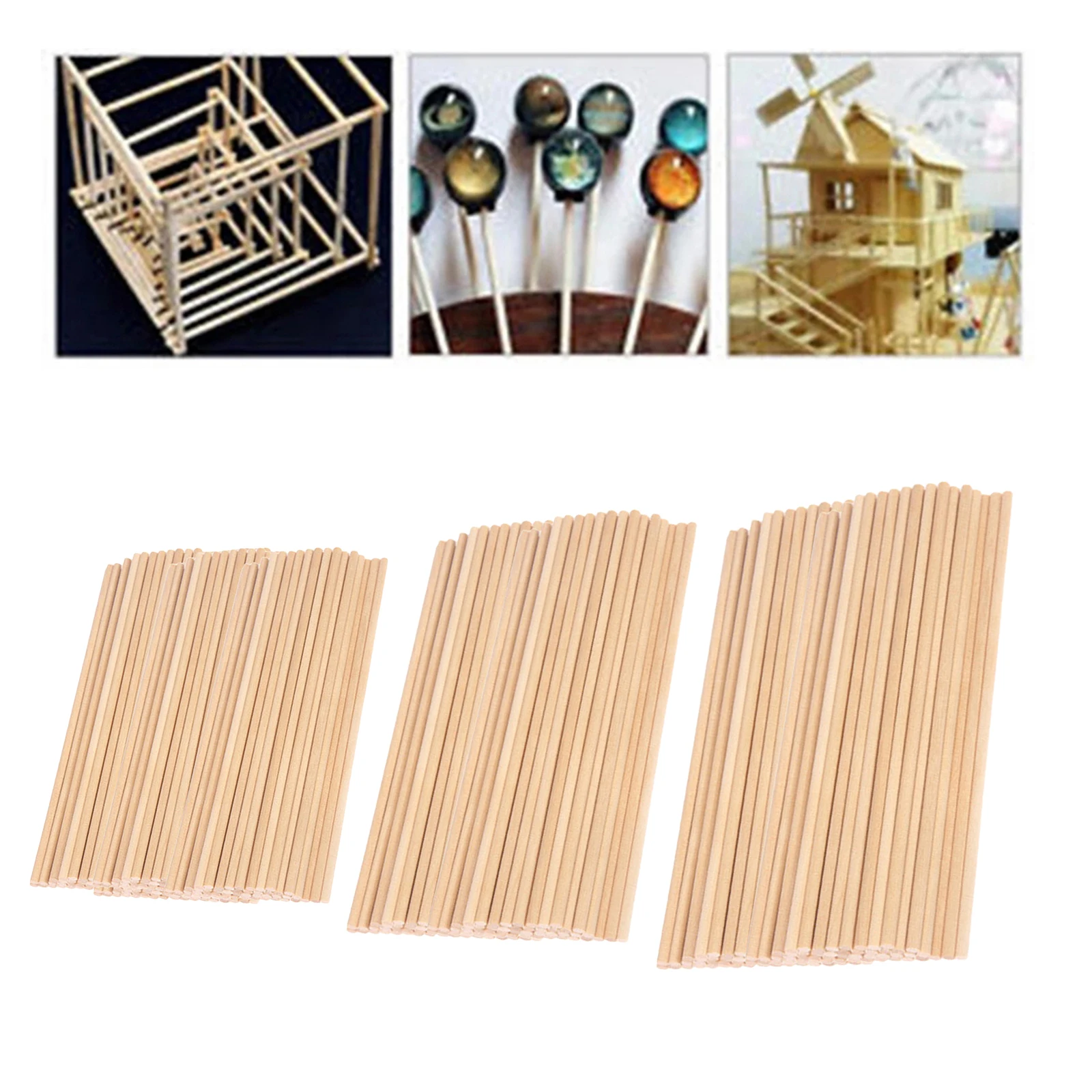 Assorted Sizes Unfinished Wood Round Blank Wooden Stick Dowels Rod for Woodcrafts Woodworking DIY Model Craft Materials