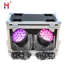 Led zoom lavagem 19x15w lira rgbw movente cabeça luz feixe dmx móvel para disco dj clube mostrar com caso do vôo