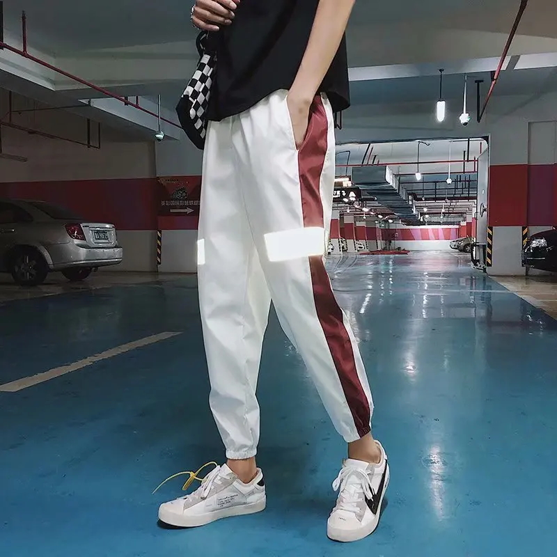 

Autumn & Winter Korean-style Reflective Printed Pants Men COUPLE'S Hip Hop Loose-Fit Trend Teenager Casual Ankle Banded Pants
