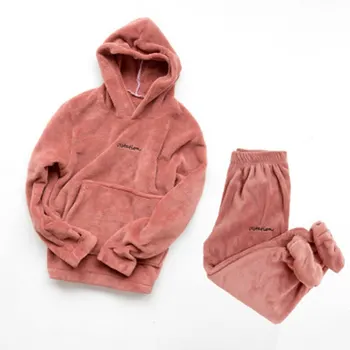 

Hoodie Flannel Pajamas Set Thick Pjama Women Winter Warm Sexy Sleepwear 2020 New Fashion Plush Homewear Clothes