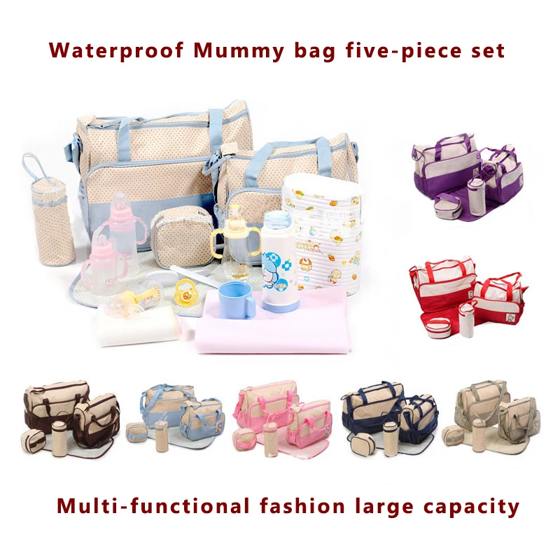 5pcs Baby Diaper Bag Sets For Mom Maternity Bags Large Capacity Multifunction Travel Nappy Bag Organizer Zipper handbag