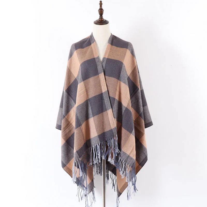 camel poncho Новое горячее зимнее дизайнерское женское Красное Клетчатое одеяло пончо накидка оверсайз шаль, палантин - Цвет: camel poncho