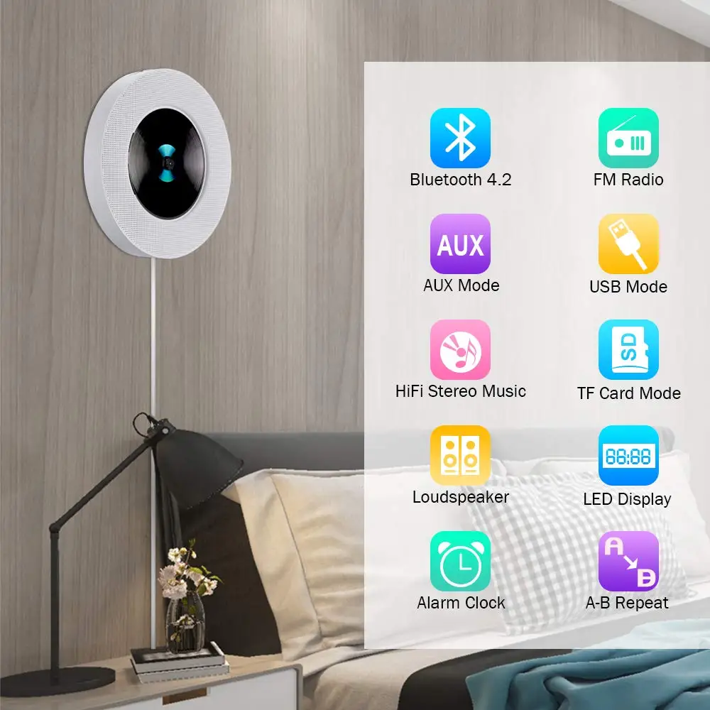 QPLOVE новый круглый CD плеер настенный беспроводной Bluetooth домашний музыкальный с