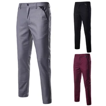 Чистого цвета мужские маленькие костюм со вставками Брюки Серый Красный Черный Slim Fit Мужские s брюки модные деловые мужские модельные брюки размер s m XL XXL