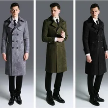 Новинка, США, модная одежда на весну и осень, армейский зеленый, серый, черный цвет, пальто с оленем, замшевый Тренч, Мужская Супердлинная ветровка