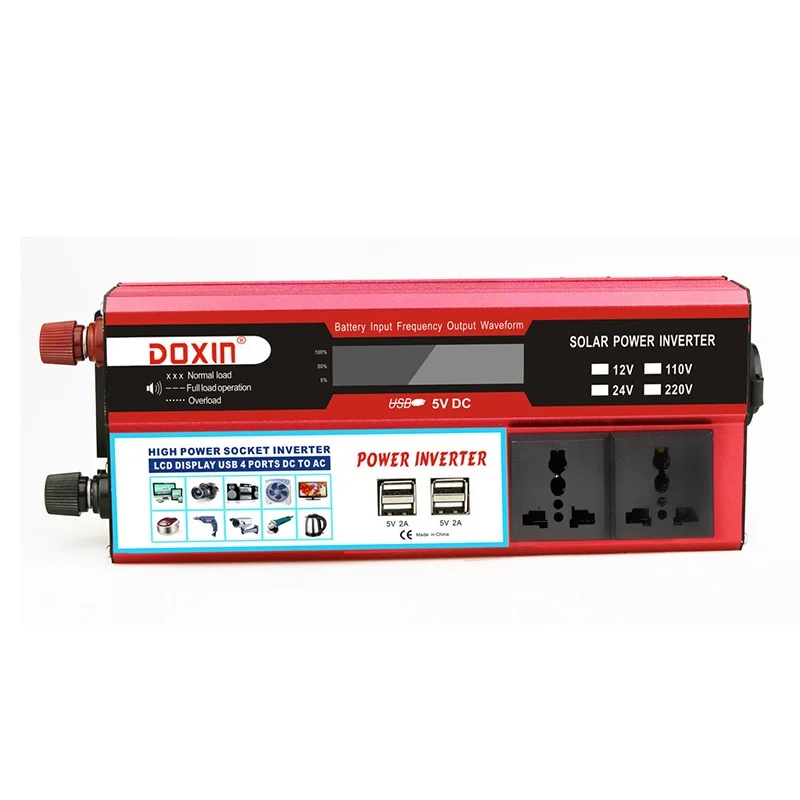 24V 6000 Вт 4 USB солнечной энергии Инвертор DC12/24 В к AC 110 в автомобильный адаптер зарядки конвертер ЖК-дисплей модифицированный синусоидальный волновой трансформатор - Цвет: 24V
