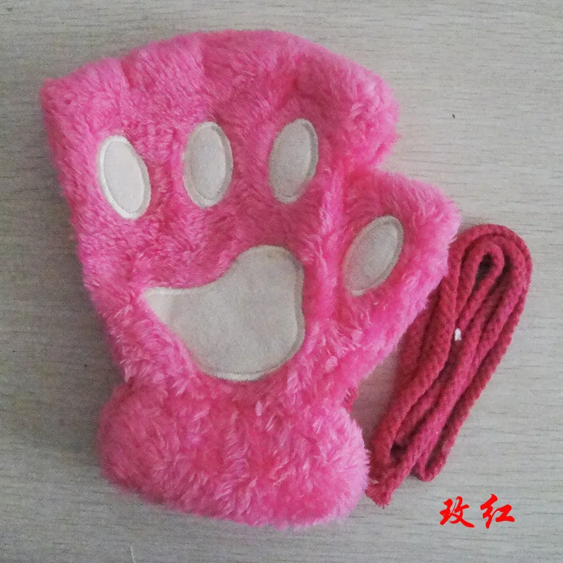 S022 Перчатки с кошачьими когтями, зимние, милые, с мультяшным котом, для девочек, с открытым носком, утепленные перчатки, меховые, с пандой, с ладони, с половинными пальцами - Цвет: S022
