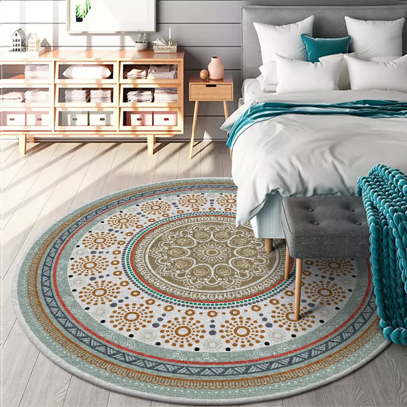 

Concise Fresh Nation Wind Circle Round Geometric Printed Carpets Rugs For Home Living Room Bedroom Non-slip Land Mat