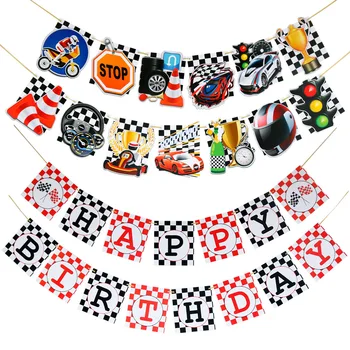 

Lets Go Racing Decorations Motorcycle Racecar Happy Birthday Banner Garland for Kids Boys Birthday Party Supplies