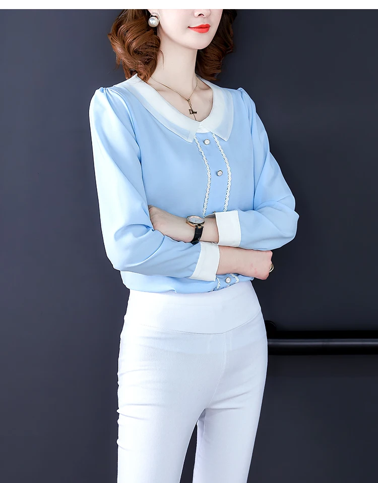 Женские блузки blusa mujer moda с круглым отложным воротником и длинным рукавом, шифоновые Женские топы и блузки размера плюс, женские топы 6933 50