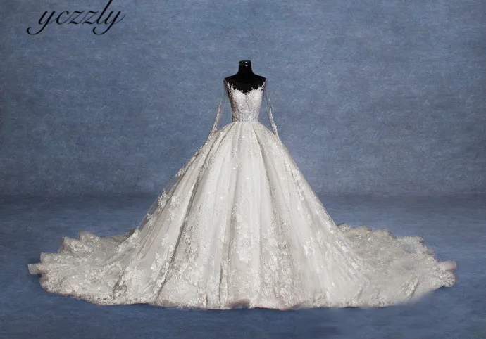 Vestidos De Novia роскошное бальное платье принцессы с длинными рукавами, Кружевное Свадебное пдатье с вырезом на спине, с аппликацией, с кристаллами, платье невесты RW433