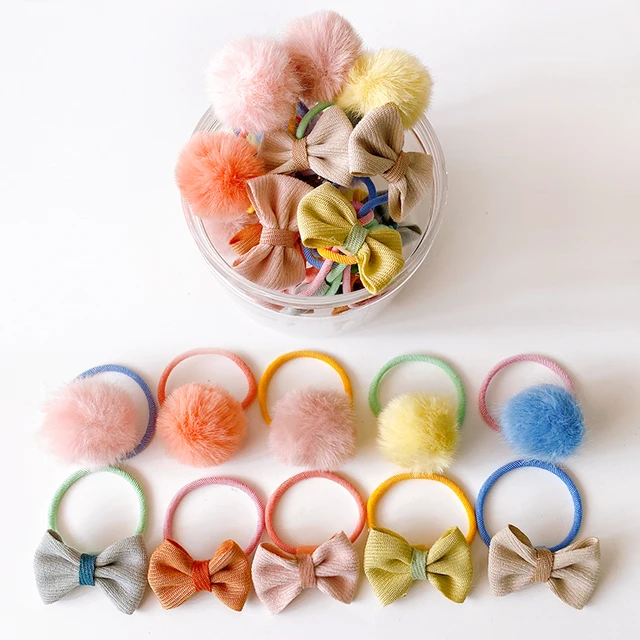 10/20/24 Pcs/Set Baby Girls Cute Cartoon Flower Scrunchies Rubber Bands Children Lovely Elastic Hair Bands Kids Hair Accessories Mix ball-20 Pcs