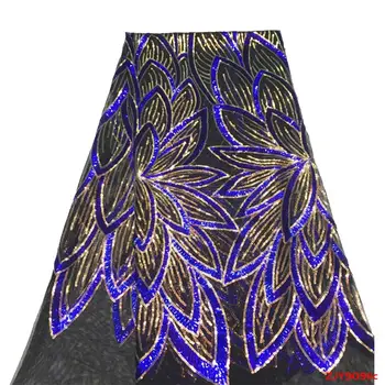 

Big Flower African Sequins Lace Fabric French Net Embroidery Tulle Lace Fabric For Nigerian Wedding Party Dress f190911
