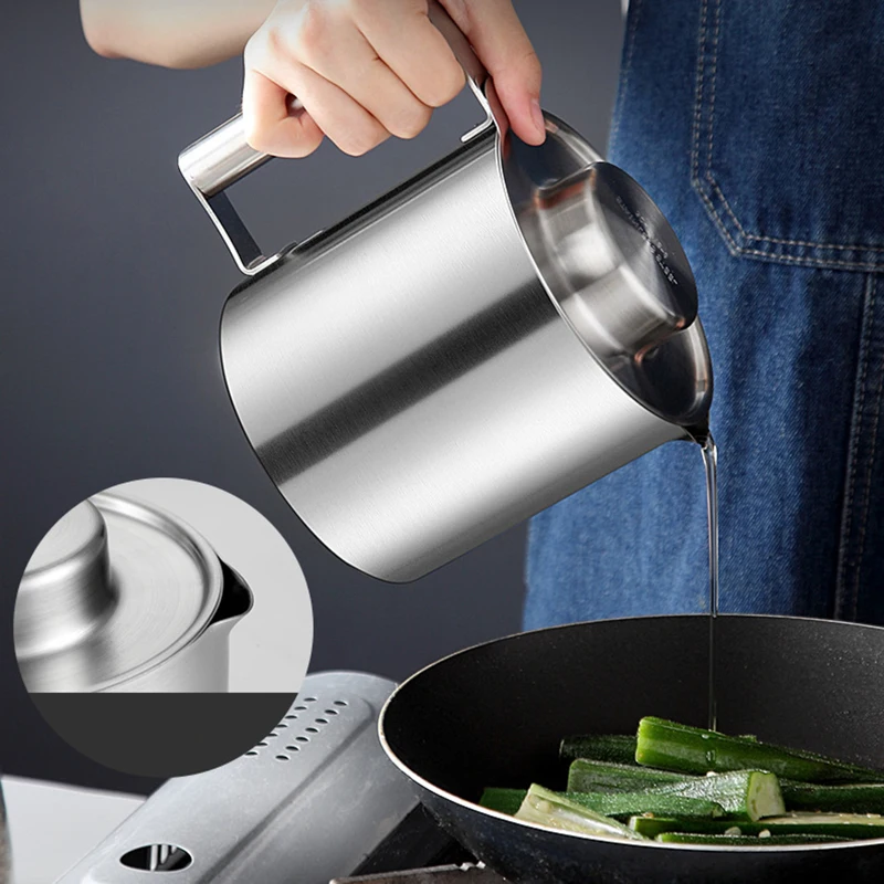 

2L Stainless Steel Oil Strainer Pot Container Jug Storage Can with Filter Cooking Oil Pot Grease Can for Kitchen Household Tools