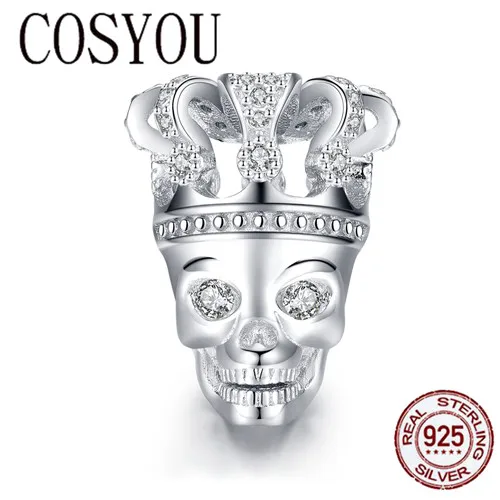

COSYOU 2019 Sterling Silver 925 Joker Clown Charm fit for Women Original Silver Bracelet & Bangle Halloween DIY Jewelry SCC1361