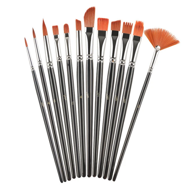 12 PCS Round Filbert Paint Brushes Set, Artist Brush for Acrylic Oil  Watercolor Gouache Artist Synthetic Nylon - AliExpress