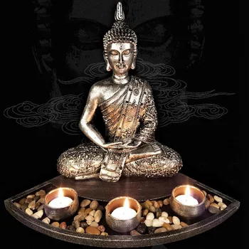 

Candle Holder Ornament Meditation Decor Home Office Buddha Statues Yoga Resin Collectibles Desktop Figurines Living Room Gift