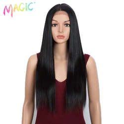 Magic Synthetic Lace Wig Long Straight Hair Wigs Black Red Color Soft Hair Wigs For Black Women High Temperature Cosplay Wig