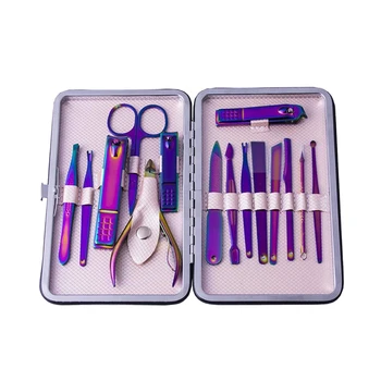 

15 Pcs / Set Of Manicure Sets Colorful Manicure Tools Nail Clippers Nail Tools Nail File Nail Care Belt Suitcase Care