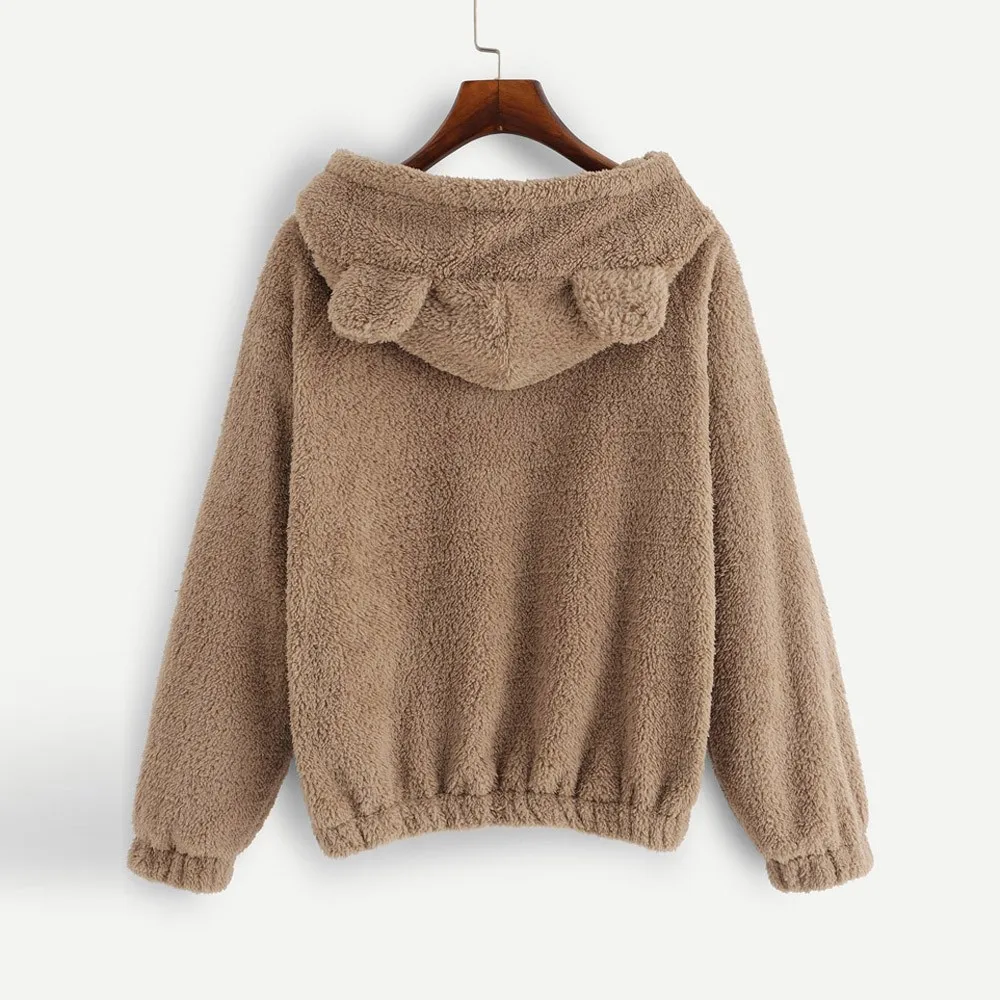 Женские толстовки свитшот кавайное флисовое меховое пальто зима 2019 теплая