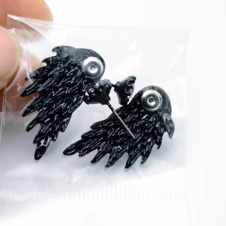 Fashion autumn Women's big cz zircon stud Earrings Black Wings angel Earrings jewelry accessory for Women Gifts