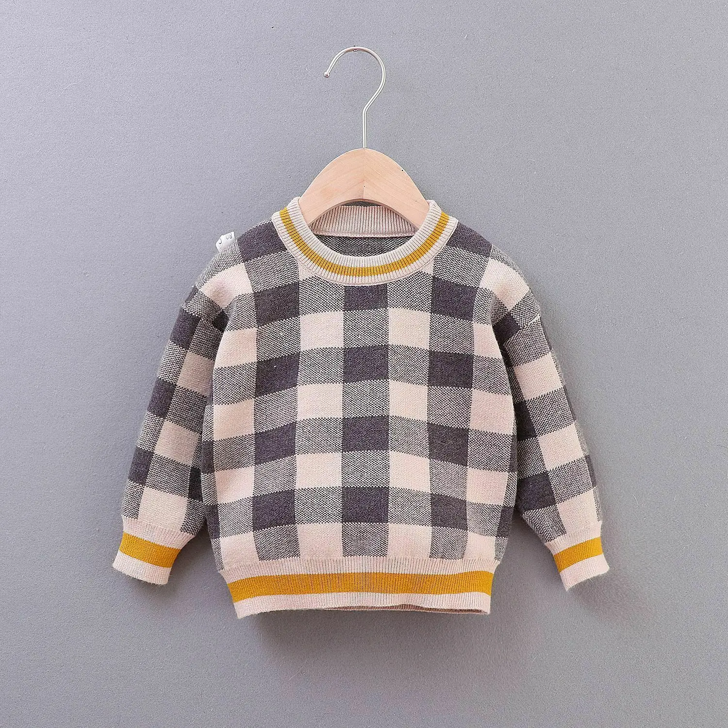 C Brown Plaid Осенне-зимние свитера для маленьких мальчиков и От 1 до 6 лет, свитер в клетку с длинными рукавами для мальчиков, пуловер, Теплые Топы в клетку - Цвет: C Brown Plaid