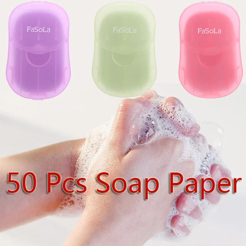 50Pcs/Box Travel Washing Hand Bath Soap Paper Scented Slice Sheets Foaming Soap For Travel Outdoor Activity