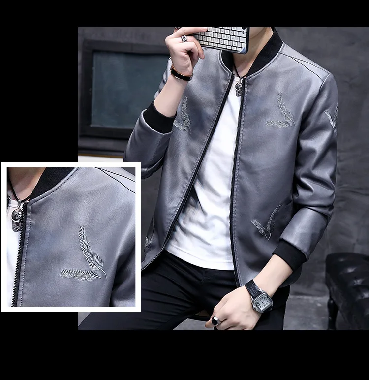Locomotive Leather Coat Men's Spring And Autumn New Style Korean-style Slim Fit Hong Kong Style Youth Thin Coat Casual Black And