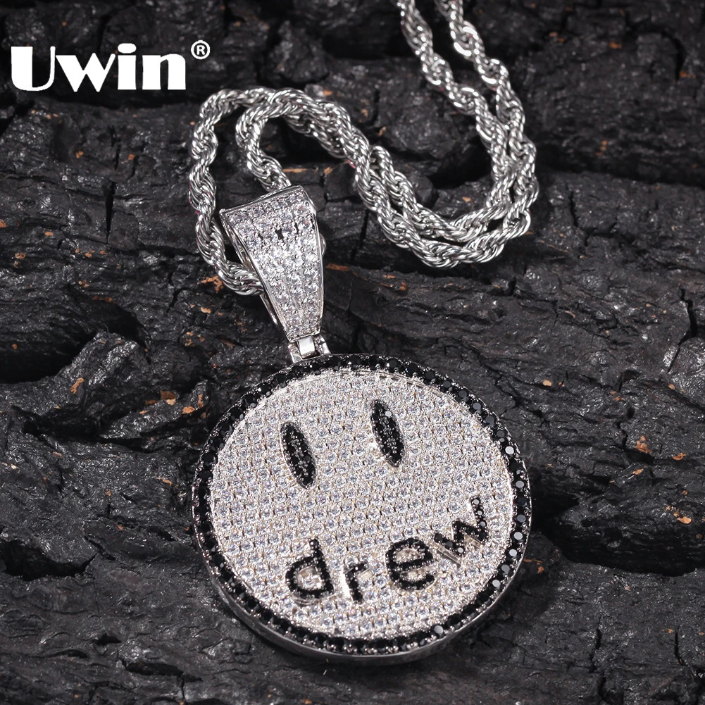UWIN Smile Face DREW Letter кулон ожерелья Золото Цвет и серебро цвет цепи нержавеющая сталь для мужчин ювелирные изделия