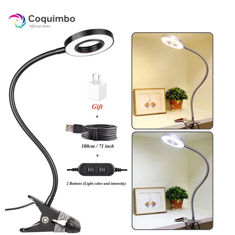 

USB LED Table Lamp With Clip Stepless Dimming Warm/Cold Lighting Eye Protection Lights For Bedroom Office Desk Lamp