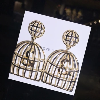 

Temperament simple personality bird cage earrings female hollow geometric ear jewelry female