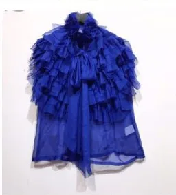 sleeveless blue Супер фея, многослойная шифоновая блузка с галстуком-бабочкой, рубашка+ высокая талия, облегающая юбка на пуговицах, два предмета, женские весенне-летние костюмы с юбкой - Цвет: sleeveless blue