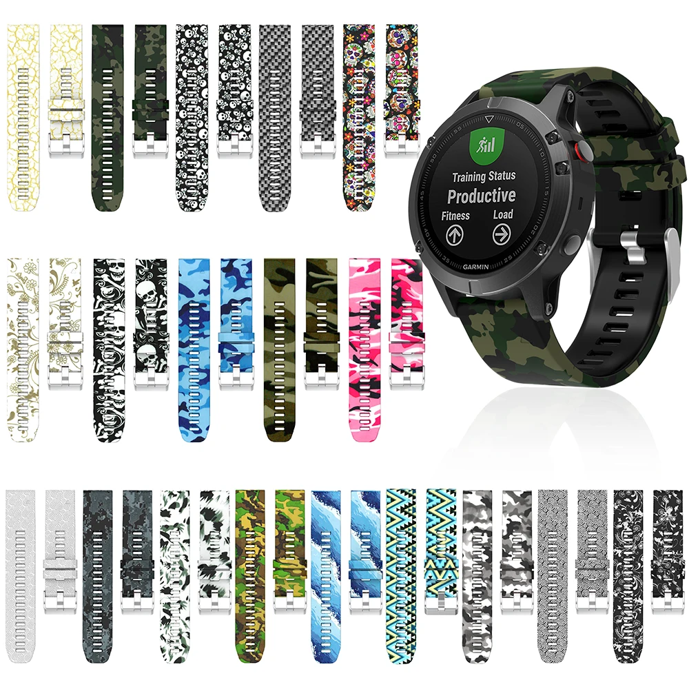 Bracelet en Silicone imprimé fleuri 22 mm pour Garmin Fenix 5/5 Plus/Forerunner 935/45 Smartwatch bracelets de remplacement bracelet de Sport