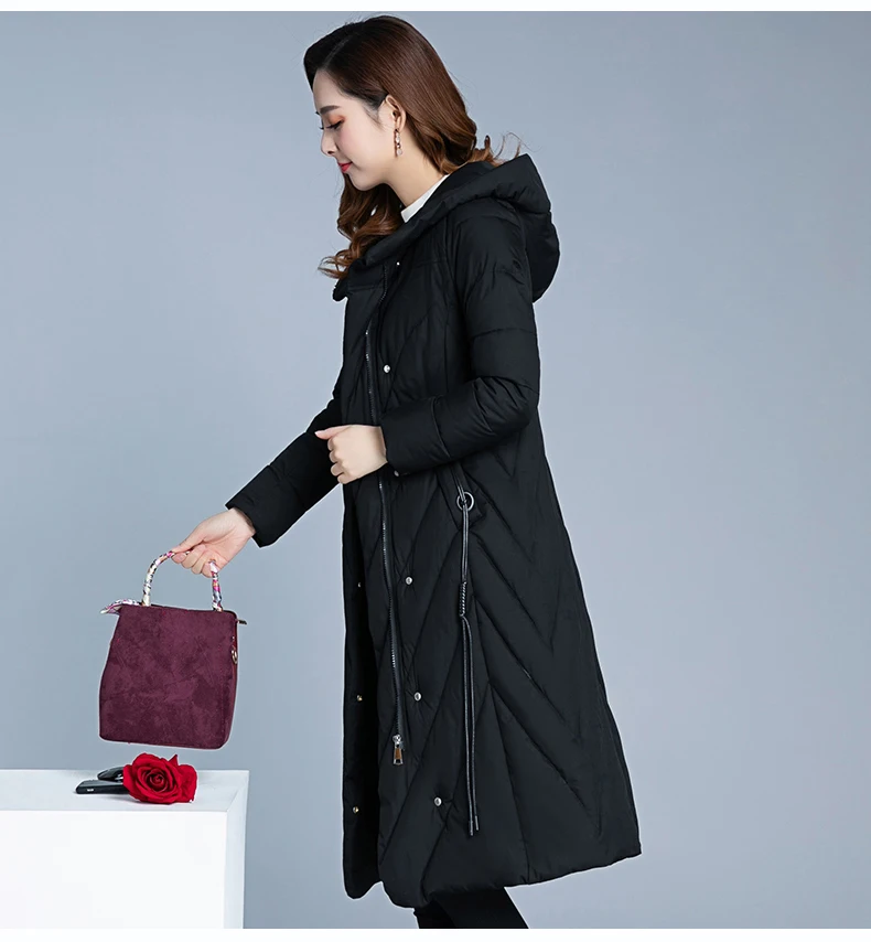 2XL-5XL осенне-зимние женские большие размеры Модная хлопковая куртка с капюшоном Длинные парки теплые пальто женские