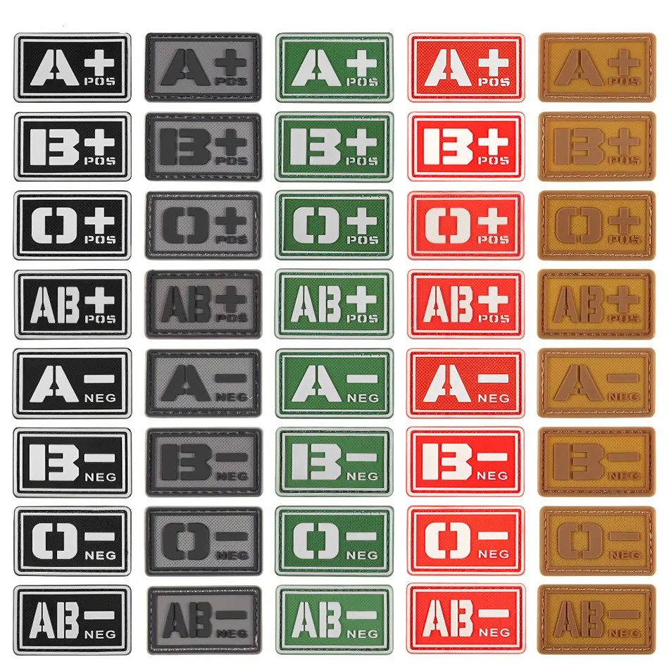 Пластырь типа крови A+ B+ AB+ O+ Положительный A B AB O+ POS A-B-AB-O-NEG-отрицательный ПВХ значок боевой дух тактический военный крюк патч