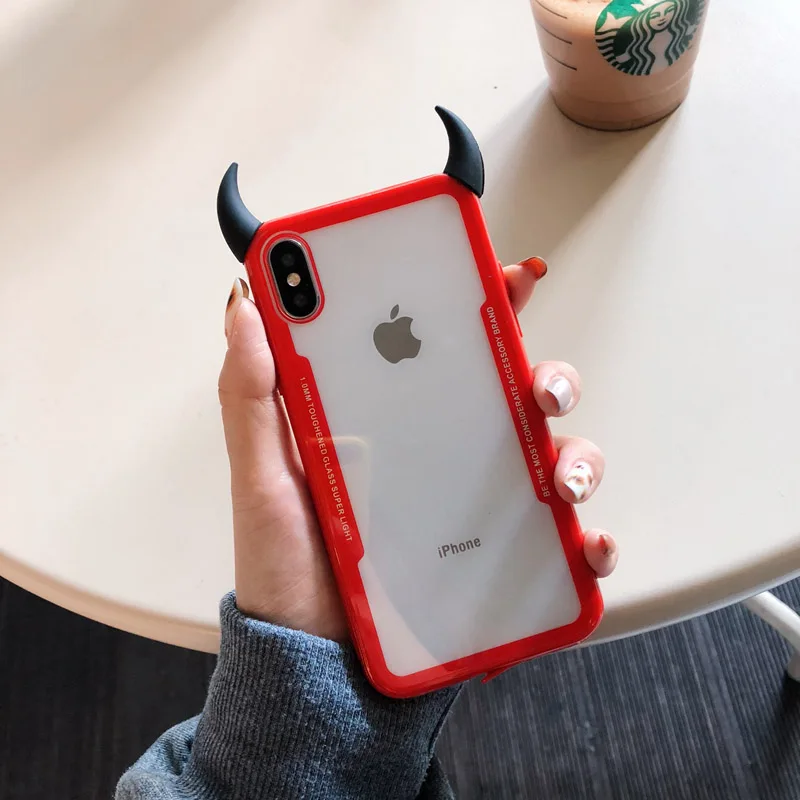 Ультратонкий милый 3D чехол для телефона Devil Horn для iPhone 11 Pro MAX XS MAX 5 5 5S se 6 6S 7 8 Plus X XR прозрачный акриловый чехол