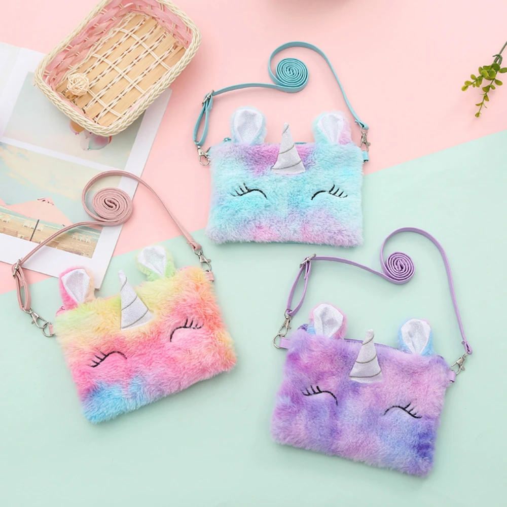 de unicornio para cartera bonita de felpa, bolso de mano bordado, organizador de auriculares para llaves, bolso de hombro para niños, 1 ud.|Monederos| - AliExpress