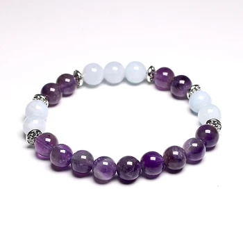 

Natural Aquamarine Amethyst Crystal Bracelet Healing Gemstones 8mm Beads Bracelets for Women Yoga Meditation Jewelry Dropship
