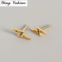 Ying Vahine стерлингового серебра 925 Многоцветный CZ Мини Циркон Молния Серьги гвоздики для женщин