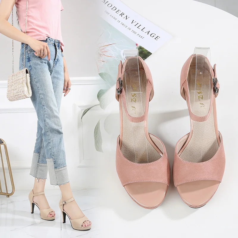 

Open Toe Sandals Women's 2019 New Style Hallow Heels High Heel Shoes A- line with Ultra-High-Heel Thick Bottomed Waterproof Plat