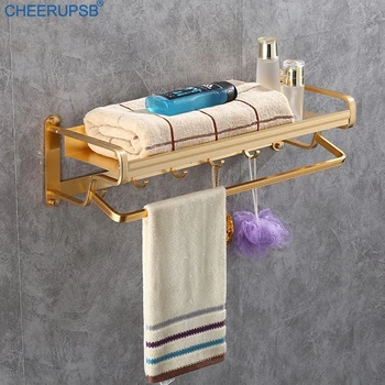 

Bathroom Bath Tower Holder Black Rose Gold Shelf Modern Space Aluminum Support Rack Wall Mount Towel Hanger Kitchen Hooks Stand