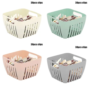 

NEW 30 Anti-wind Plastic Clips with Storage Basket for Laudry Clothes Clips Towel Clips