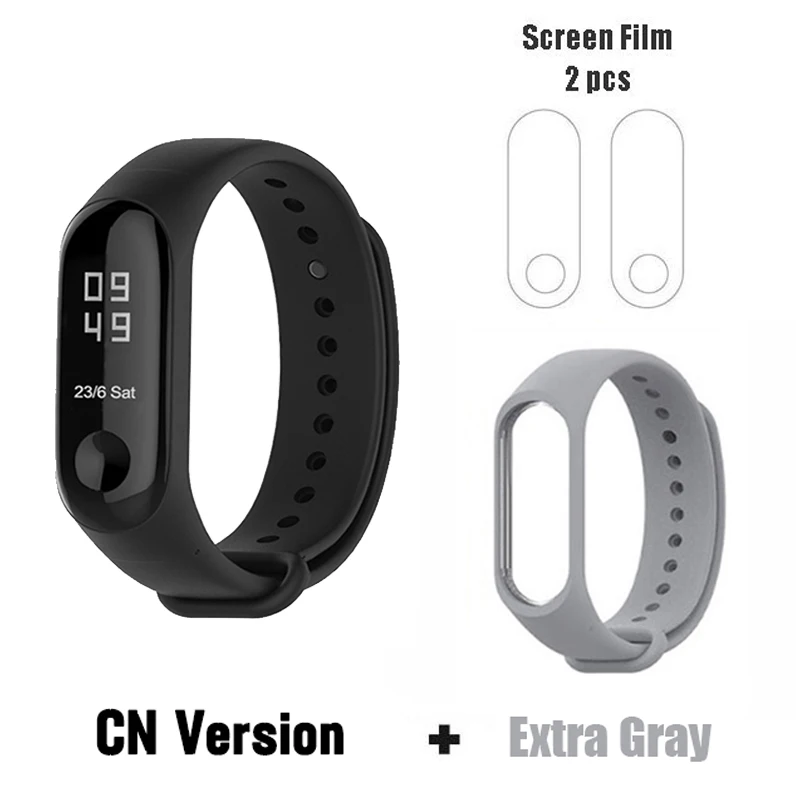 Глобальная версия Xiaomi Mi Band 3 умный Браслет 50 м водонепроницаемый монитор сердечного ритма мужской Браслет фитнес-трекер многоязычный - Цвет: CN add gray film