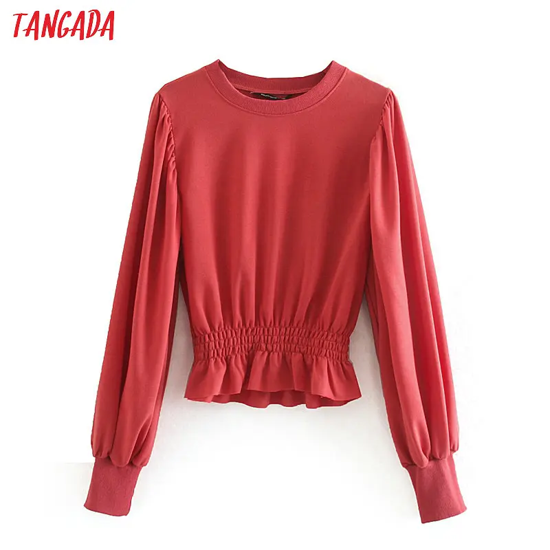 Tangada, женская модная туника, одноцветные кофты, оборки, длинный рукав, о-образный вырез, пуловеры, женские топы, CE211