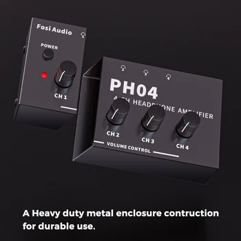 Fosi Audio PH04 4CH Headphone Amplifier Metal Stereo Audio Amp Ultra-Compact Portable Headphone Splitter Preamplifier for Studio 5