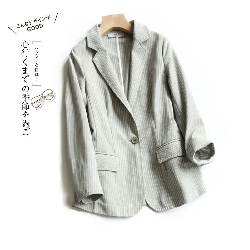 

Commuting Elegant Stripes Small Suit Women's Slim Fit Autumn And Winter Coat Suit 2019 New Style Cotton Linen WOMEN'S Dress a Ge