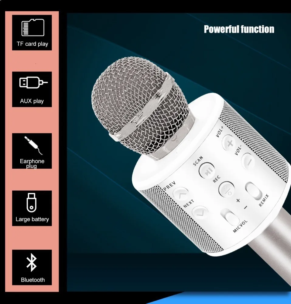 WS-858, bluetooth, микрофон, беспроводной, профессиональный, конденсаторный, караоке, микрофон, волшебный звук, микрофон, студия записи, Майка