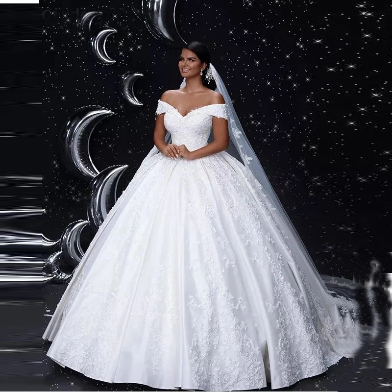 

Cinderella Off The Shouder Ball Gown Wedding Dresses Up-Lace Back Ruffle Applique Bridal Gowns Wedding Dresses 2019 New Arrival